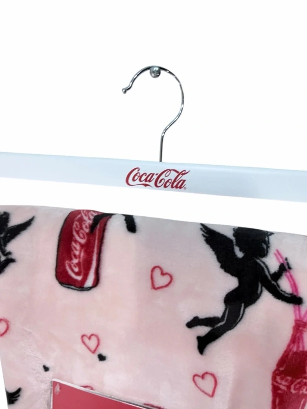 Coca Cola Cupid Valentine Velvet Soft Throw Blanket Pink 60x70 NWT Coke Logo